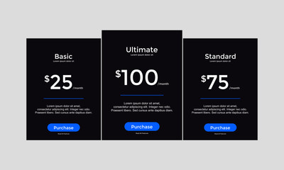 set of pricing table, order, box, button, list	