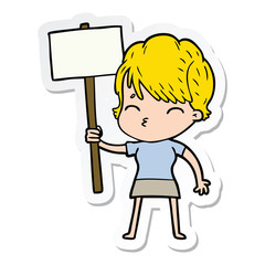 sticker of a cartoon woman thinking