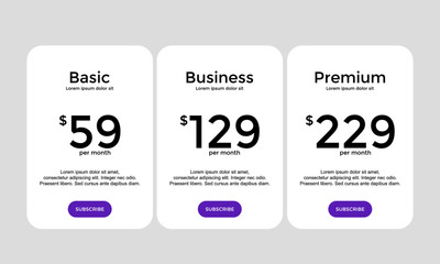 set of pricing table, order, box, button, list	