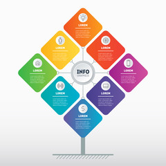 Brochure design template. Business presentation concept with 8 options. Web Template of tree, info chart or diagram. Vector infographic of technology or education process with 8 steps.