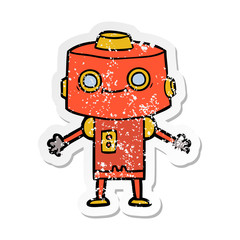 distressed sticker of a cartoon robot