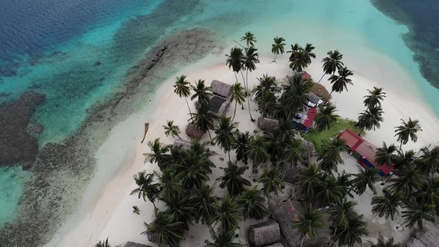 aerial view beach huts tropical island resort san blas islands guna yala panama