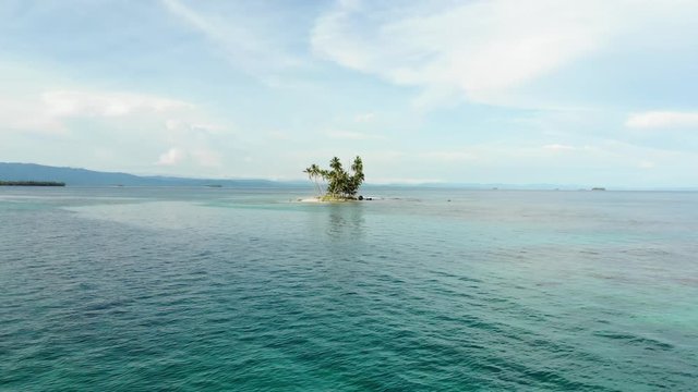 aerial remote uninhabited coral cay in San Blas islands Guna Yala Panama