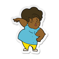 sticker of a cartoon happy overweight lady