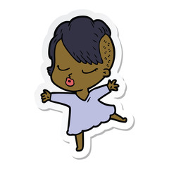 sticker of a cartoon pretty hipster girl