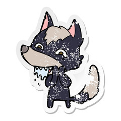 distressed sticker of a cartoon hungry wolf