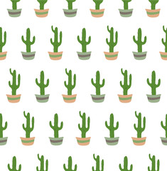 Seamless pattern with cactus on hte white background.