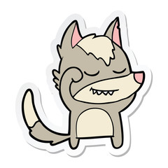 sticker of a tired cartoon wolf