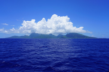 Water view of the island and lagoon of Moorea near Tahiti in French Polynesia, South Pacific