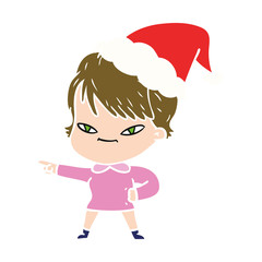 flat color illustration of a happy woman wearing santa hat