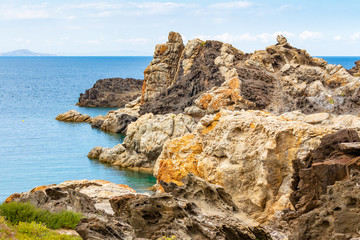 View of the cliffs of eroded rocks