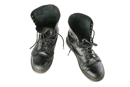Black army shoes isolated on white background.