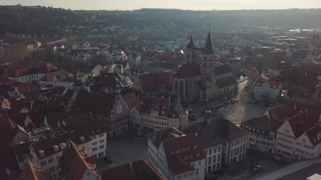 Aerial drone footage of Esslingen am Neckar, a medieval and traditional city in south germany