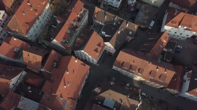 Aerial drone footage of Esslingen am Neckar, a medieval and traditional city in south germany
