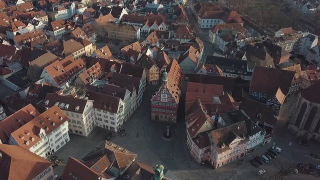 Aerial drone footage of Esslingen am Neckar, a medieval and traditional city in south germany