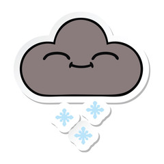sticker of a cute cartoon happy snow cloud