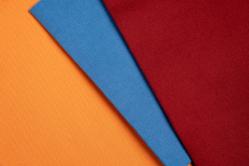 Fototapeta premium Colorful collection of textile samples. Fabric texture background.