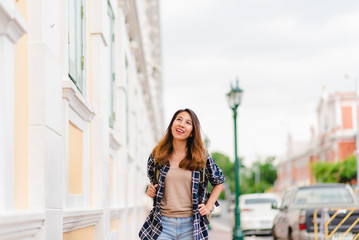 Traveler backpacker asian woman travel in Bangkok, Thailand. Happy young female spending holiday...