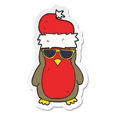 sticker of a cartoon cool christmas robin