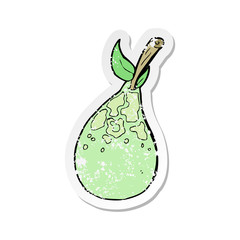 retro distressed sticker of a cartoon pear