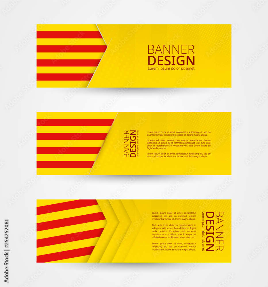 Wall mural set of three horizontal banners with flag of catalonia. web banner design template in color of catal