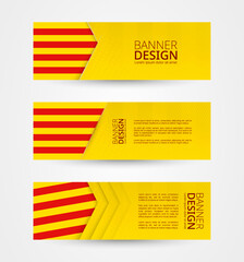 Set of three horizontal banners with flag of Catalonia. Web banner design template in color of Catalonia flag.