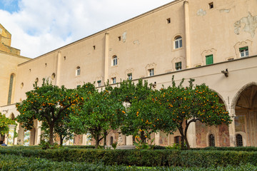 Cloister Garden of the Santa Chiara Monastery in Naples City, Italy