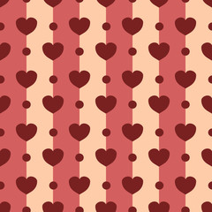 Red heart on pink  stripes seamless pattern,background