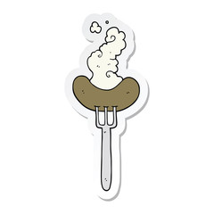 sticker of a cartoon sausage on fork