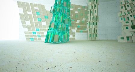 Abstract  concrete and coquina parametric interior  with window. 3D illustration and rendering.