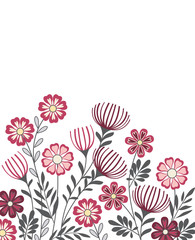Vector illustration of a flowers with leaves. Floral background. Greeting cards