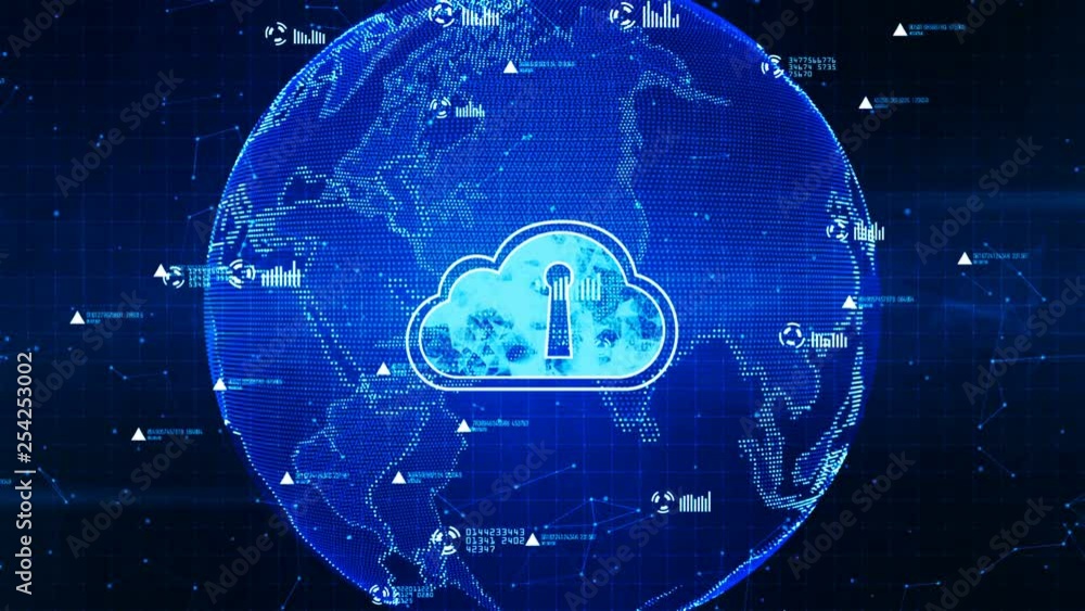 Poster secure data in global network, digital cloud computing, cyber security concept, earth element furnis