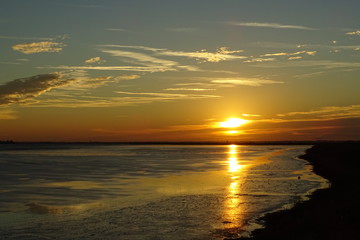 Beautiful sunset views over Breydon Water and the River Yare, Great Yarmouth, Norfolk.
