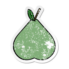distressed sticker of a cute cartoon green pear