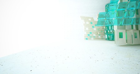 Abstract  concrete and coquina parametric interior  with window. 3D illustration and rendering.