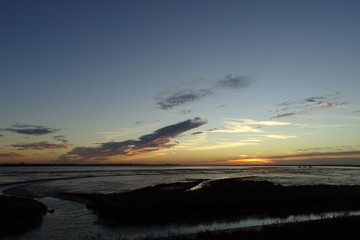 Beautiful sunset views over Breydon Water and the River Yare, Great Yarmouth, Norfolk.