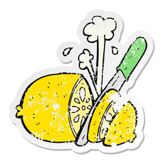 distressed sticker of a cartoon sliced lemon