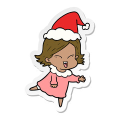 happy sticker cartoon of a girl wearing santa hat