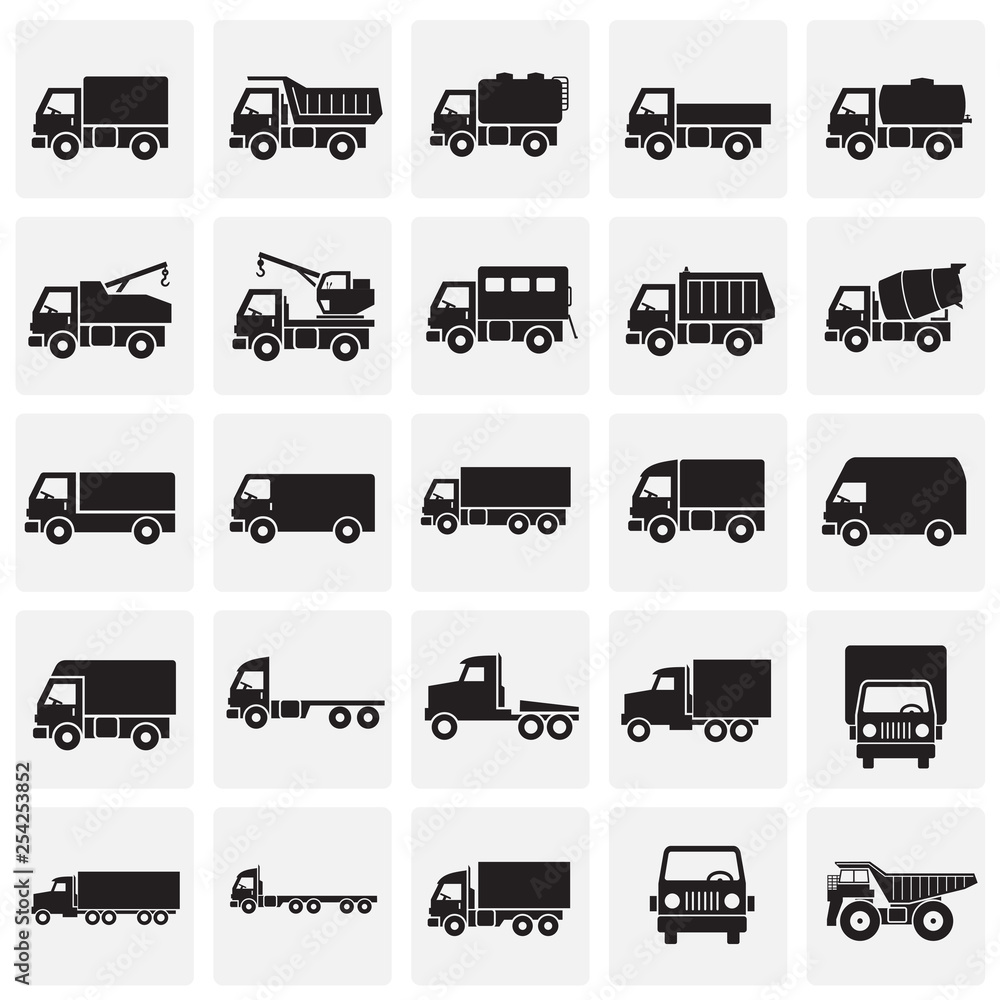 Poster truck icons set on squares background for graphic and web design. simple vector sign. internet conce