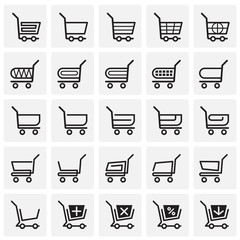 Shop cart icons set on squares background for graphic and web design. Simple vector sign. Internet concept symbol for website button or mobile app.