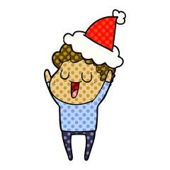 laughing comic book style illustration of a man wearing santa hat