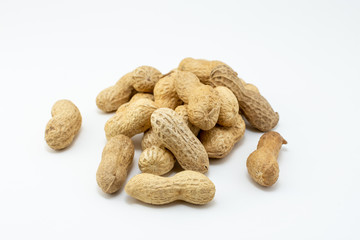 Group of peanuts with shell isolated on white background