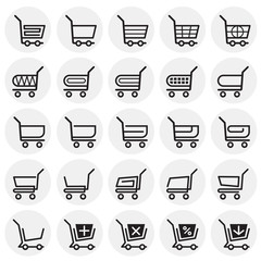 Shop cart icons set on circles background for graphic and web design. Simple vector sign. Internet concept symbol for website button or mobile app.