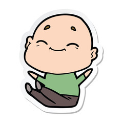 sticker of a happy cartoon bald man
