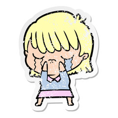 Fototapeta premium distressed sticker of a cartoon woman crying