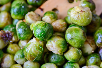 Delicious and healthy brussels sprouts is frying  in pan