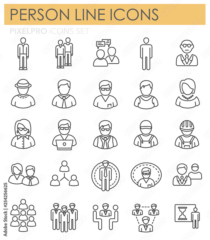 Poster person icons set on white background for graphic and web design. simple vector sign. internet concep