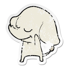 distressed sticker of a cartoon smiling elephant