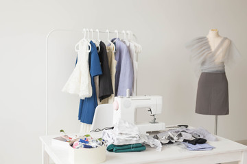 Dressmaker, fashion designer and tailor concept - Photo of the working environment seamstress