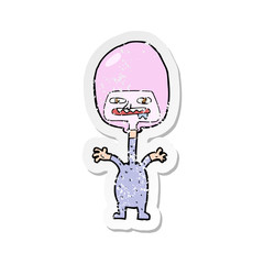 retro distressed sticker of a cartoon space alien